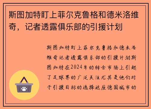 斯图加特盯上菲尔克鲁格和德米洛维奇，记者透露俱乐部的引援计划